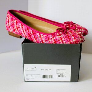 Ann Taylor hot pink tweed ballet flats with bow, size 10M,